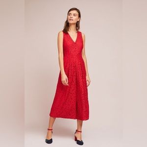Moulinette Soeurs Anthropologie Jaeda Red Lace Wide Leg Jumpsuit
